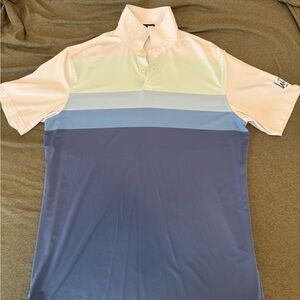 Peter Millar Cream and Blue Polo Shirt Modern Color-Block Design